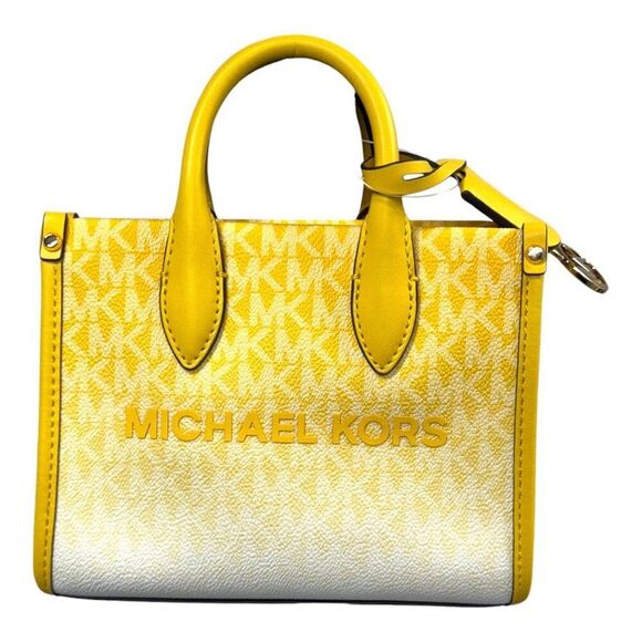 Michael Kors Mirella Small Shopper Crossbody Tote Bag Golden Yellow Logo Ombre - Picture 1 of 13